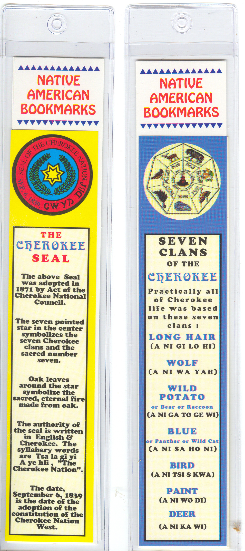 CHEROKEE SEAL/SEVEN CLANS BOOKMARK